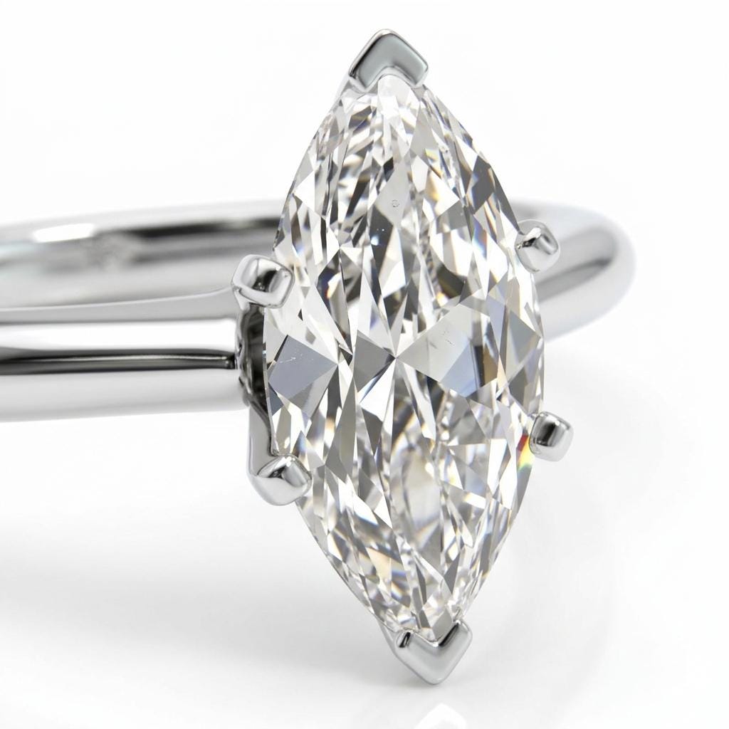Petite Solitaire Engagement Ring in Platinum 14K 18K Gold Marquise Moissanite, Classic Bridal Jewelry, Personalized Diamond Alternative Ring image #5