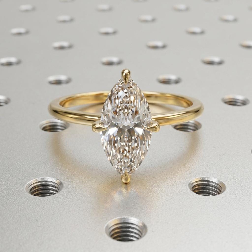 14k Yellow Gold Minimalist Moissanite Proposal Ring | Marquise Solitaire 4-Prong Wedding Rings for Women | Bridal Jewelry image #2