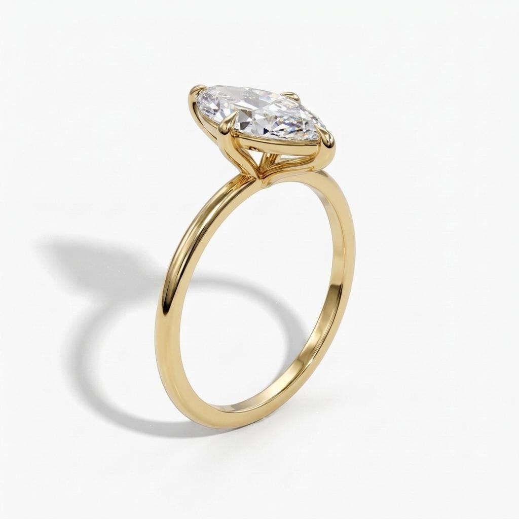 14k Yellow Gold Minimalist Moissanite Proposal Ring | Marquise Solitaire 4-Prong Wedding Rings for Women | Bridal Jewelry image #3