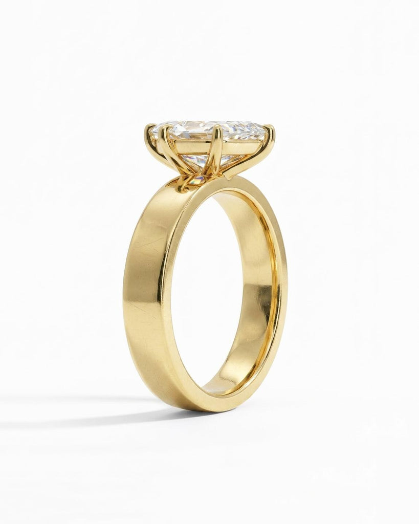 Marquise Cut Moissanite Engagement Ring | 14k Yellow Gold Solitaire Engagement Ring | 4mm Cigar Band Ring | Thick Band Ring | Gift for Women image #5
