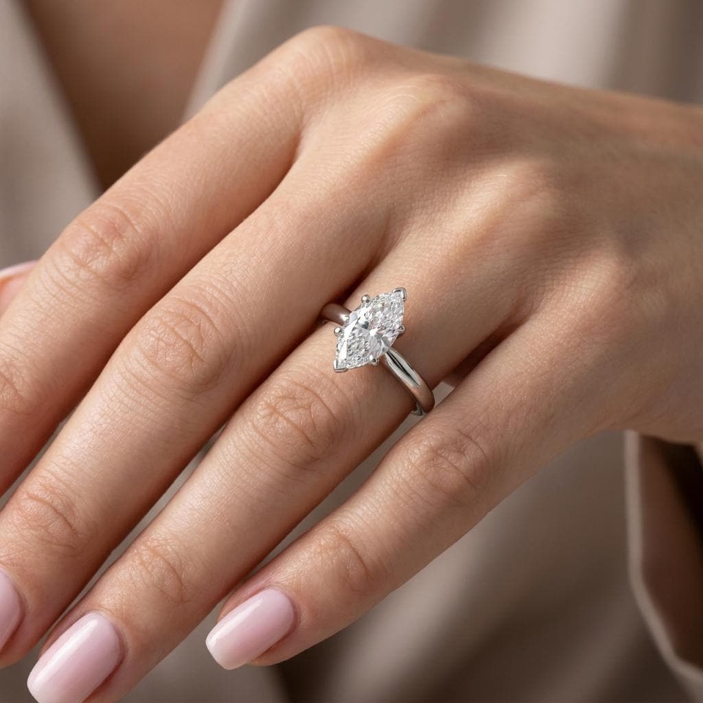 Marquise Moissanite Classic Solitaire Engagement Ring | 14k White Gold Promise Ring | Anniversary Gift for Women image #2