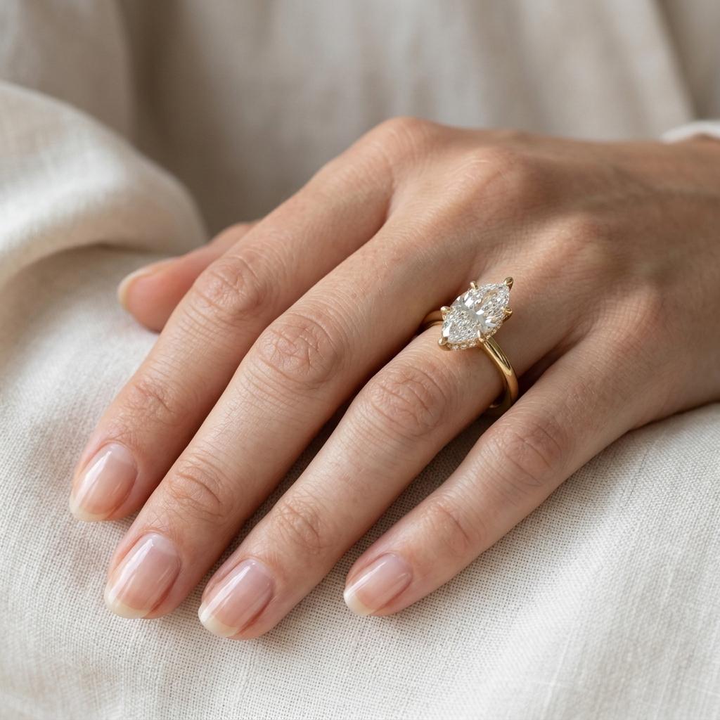 Marquise Cut Moissanite Engagement Ring | Hidden Halo Wedding Ring for Women | 14K Gold Marquise Moissanite Ring | Solitaire Bridal Jewelry image #2