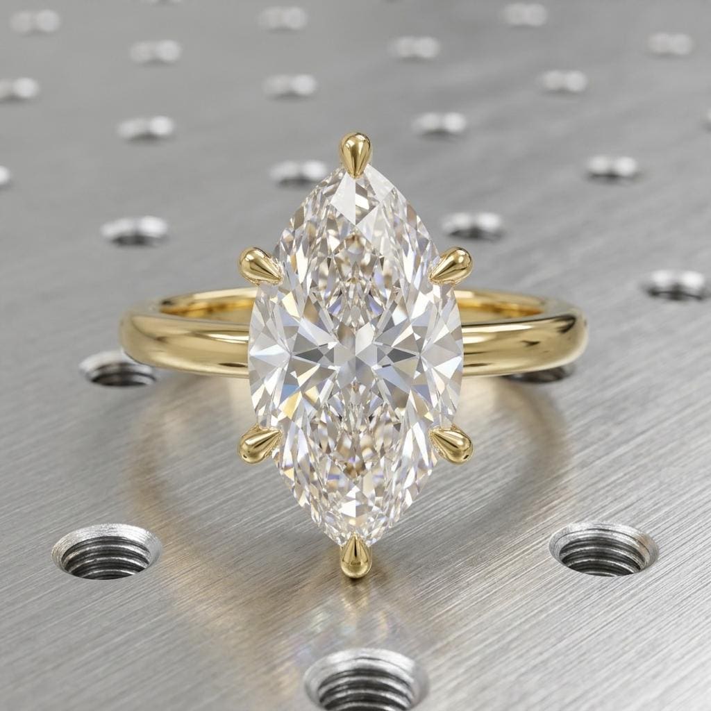 Marquise Cut Moissanite Engagement Ring | Hidden Halo Wedding Ring for Women | 14K Gold Marquise Moissanite Ring | Solitaire Bridal Jewelry image #5