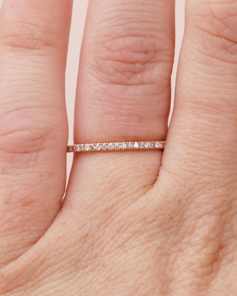 Dainty Wedding Band, 14k Rose Gold Eternity Ring, Simple Diamond Band image #11
