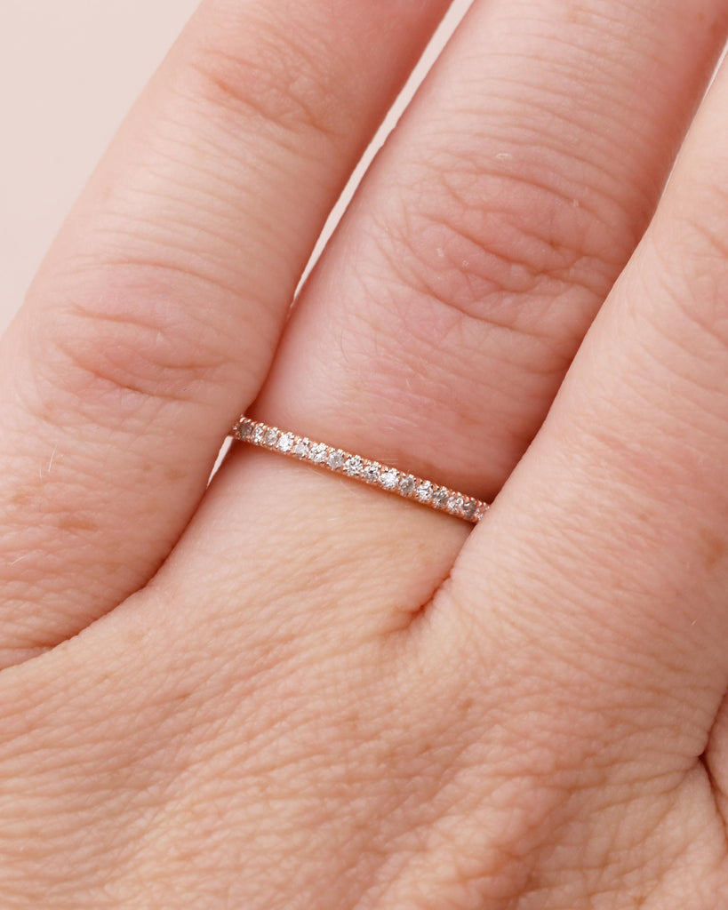 Dainty Wedding Band, 14k Rose Gold Eternity Ring, Simple Diamond Band image #1