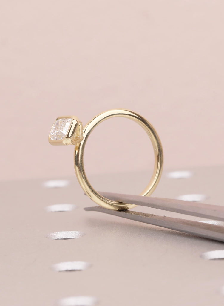 Emerald Cut Moissanite Bezel Ring, Gold Solitaire Engagement Ring, Anniversary Gift for Her image #8