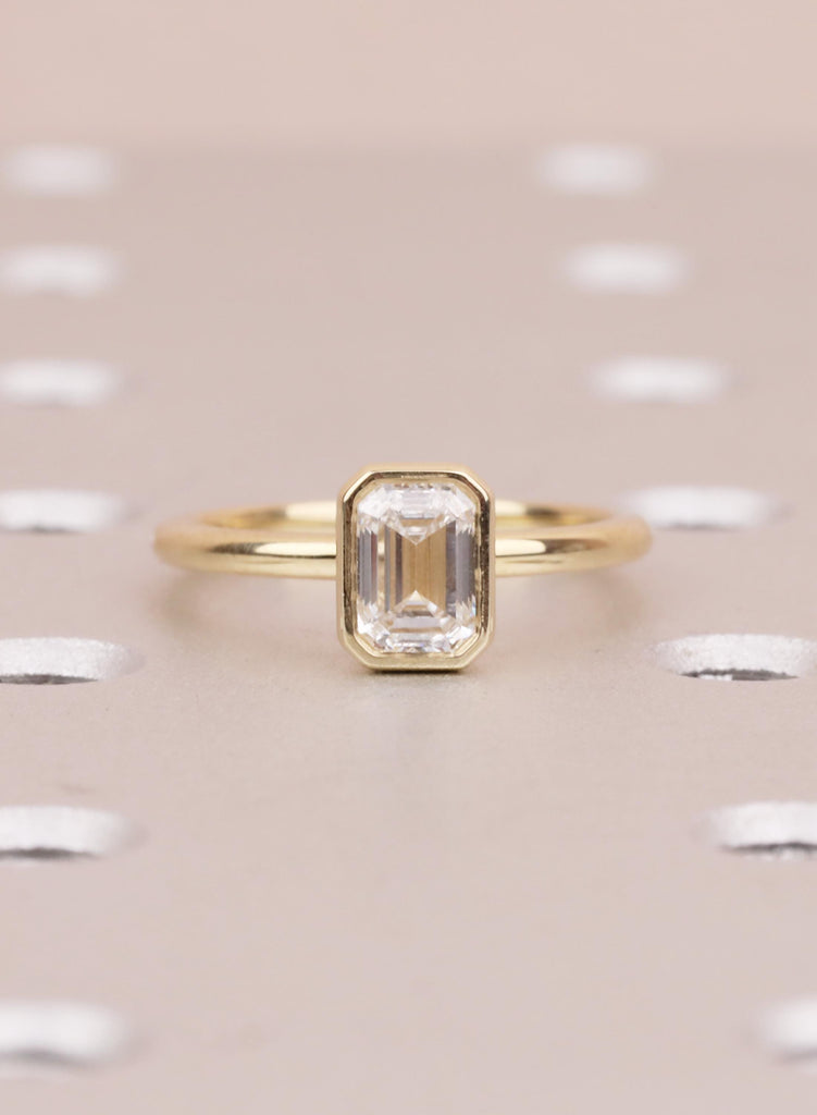 Emerald Cut Moissanite Bezel Ring, Gold Solitaire Engagement Ring, Anniversary Gift for Her image #15