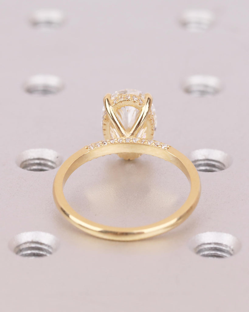 Oval Lab Diamond Engagement Ring, Hidden Halo 18k Gold, Solitaire Statement Ring image #7