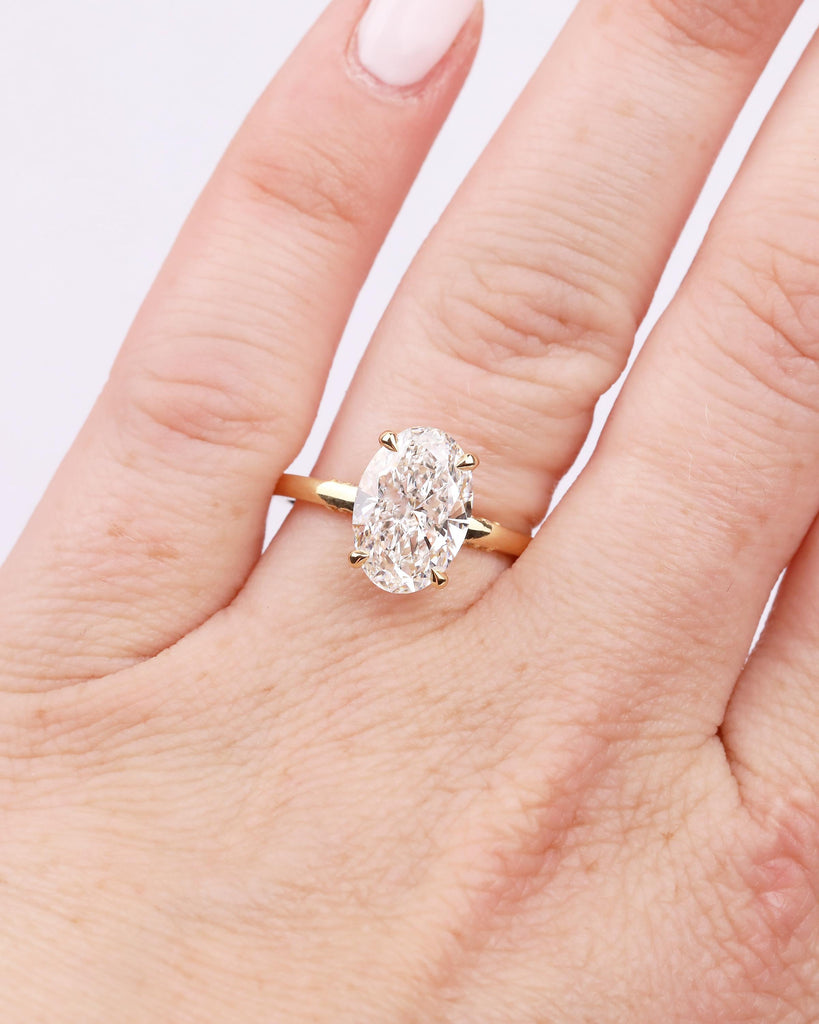 Oval Lab Diamond Engagement Ring, Hidden Halo 18k Gold, Solitaire Statement Ring image #12