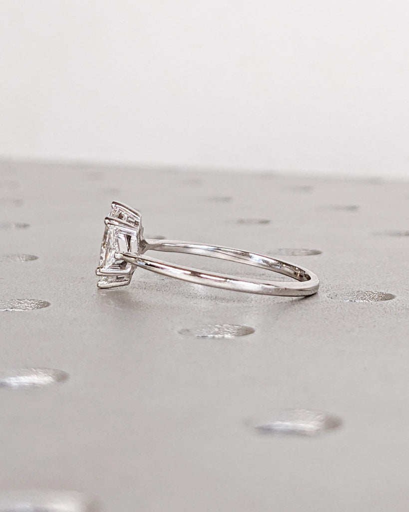 Marquise & Trillion Cut Engagement Ring in 14k White Gold, Three Stone Moissanite Engagement Ring, Promise Ring for Her image #10