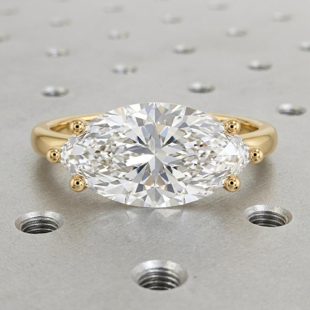 East West Lab Grown Diamond Engagement Rings for Women | 14k Gold Solitaire Proposal Ring | Classic Bridal Ring Wedding Jewelry image #5