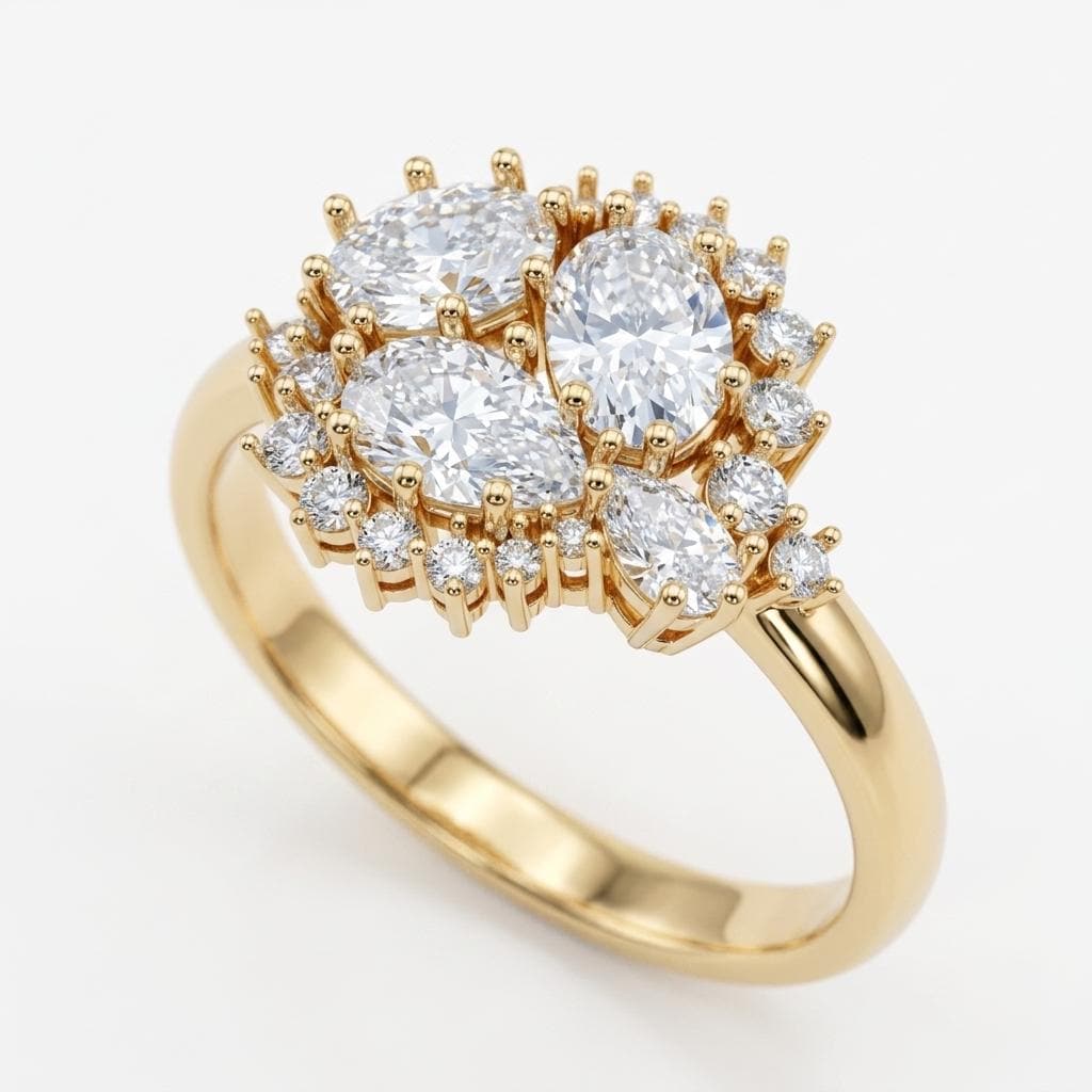14k Gold Cluster Engagement Ring, Chunky Rings, IGI Certified Lab Created Diamond Ring image #4