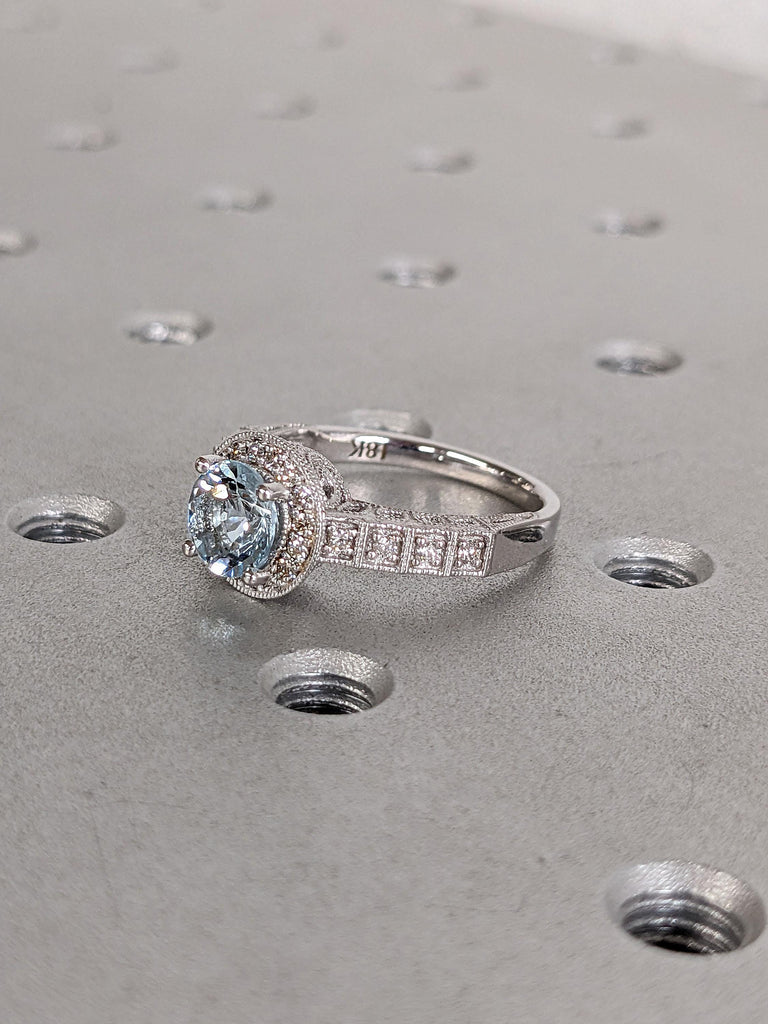 Edwardian Aquamarine Engagement Rings for Women | Gold or Platinum Diamond Halo Art Deco Wedding Ring Anniversary Gift image #6