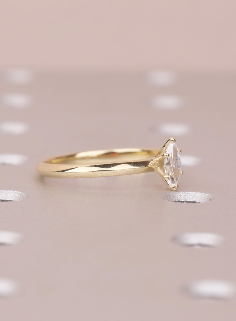Dainty Minimalist Engagement Ring | Marquise Moissanite 14K Yellow Gold Solitaire Ring | Wedding Band For Woman | Proposal Ring For Her image #2