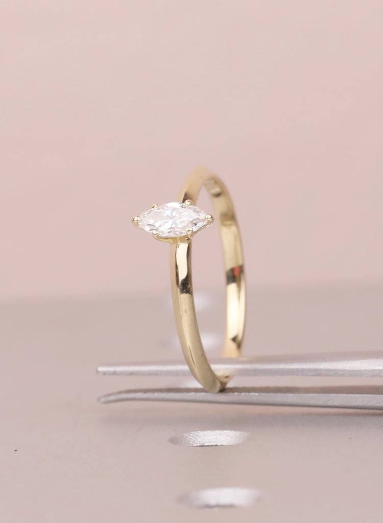 Dainty Minimalist Engagement Ring | Marquise Moissanite 14K Yellow Gold Solitaire Ring | Wedding Band For Woman | Proposal Ring For Her image #7