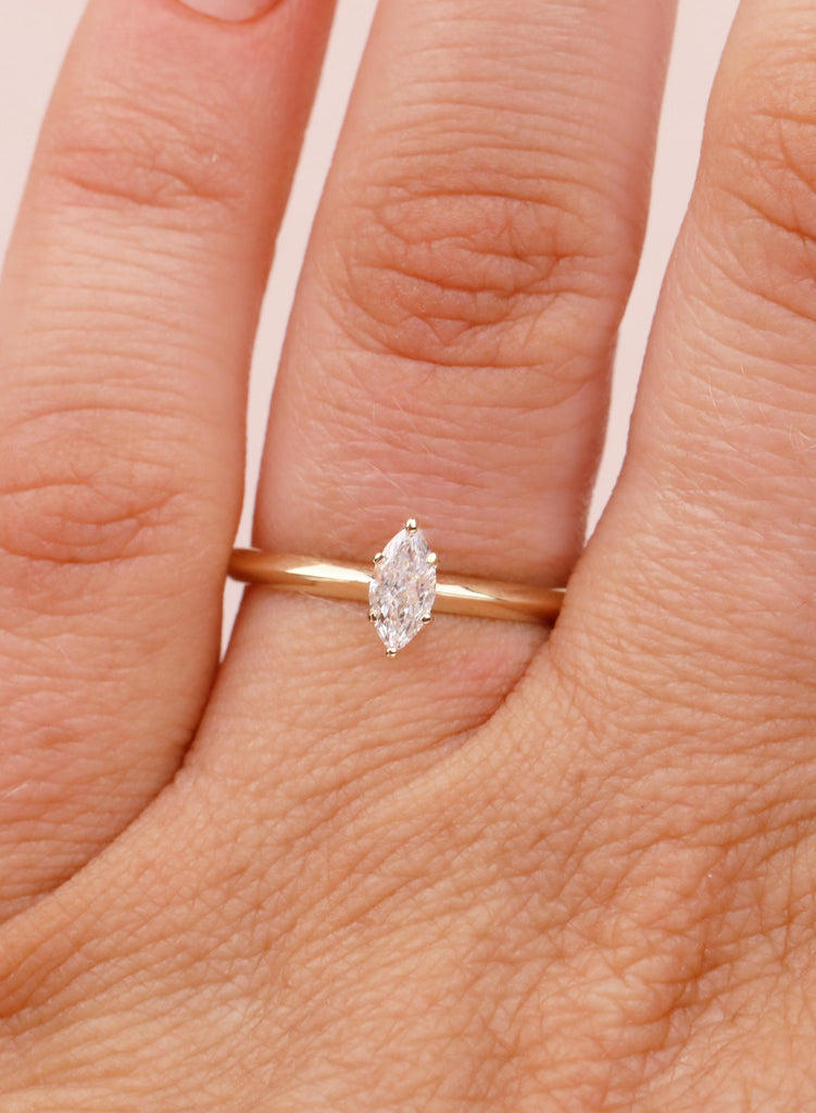 Dainty Minimalist Engagement Ring | Marquise Moissanite 14K Yellow Gold Solitaire Ring | Wedding Band For Woman | Proposal Ring For Her image #12