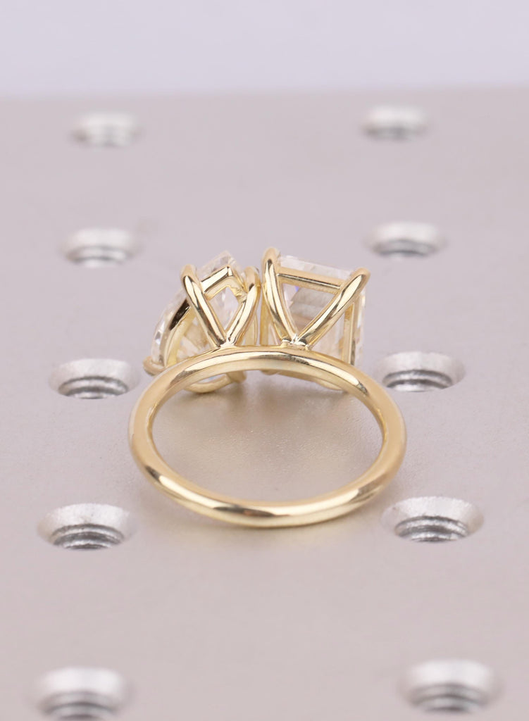 Unique Double Stone Engagement Ring | Lab Grown Diamond Toi et Moi Ring | 14K Gold Two Stone Ring |  Pear and Emerald Cut Gold Bridal Ring image #6