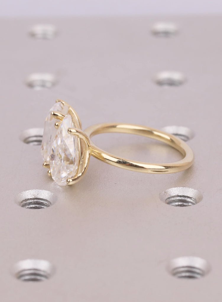 Unique Double Stone Engagement Ring | Lab Grown Diamond Toi et Moi Ring | 14K Gold Two Stone Ring |  Pear and Emerald Cut Gold Bridal Ring image #7