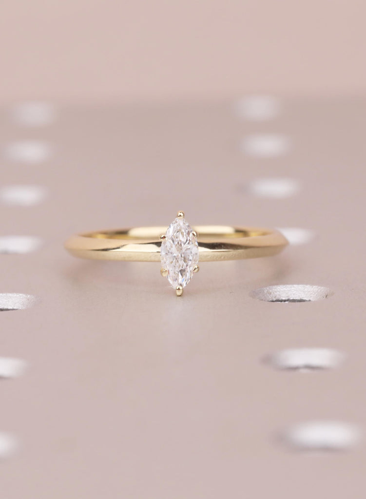 Dainty Minimalist Engagement Ring | Marquise Moissanite 14K Yellow Gold Solitaire Ring | Wedding Band For Woman | Proposal Ring For Her