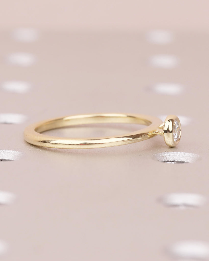 Solitaire Diamond Ring, Dainty 14k Yellow Gold Bezel Engagement Ring, Round Salt and Pepper Promise Ring for Her, Unique Bridal Jewelry image #4