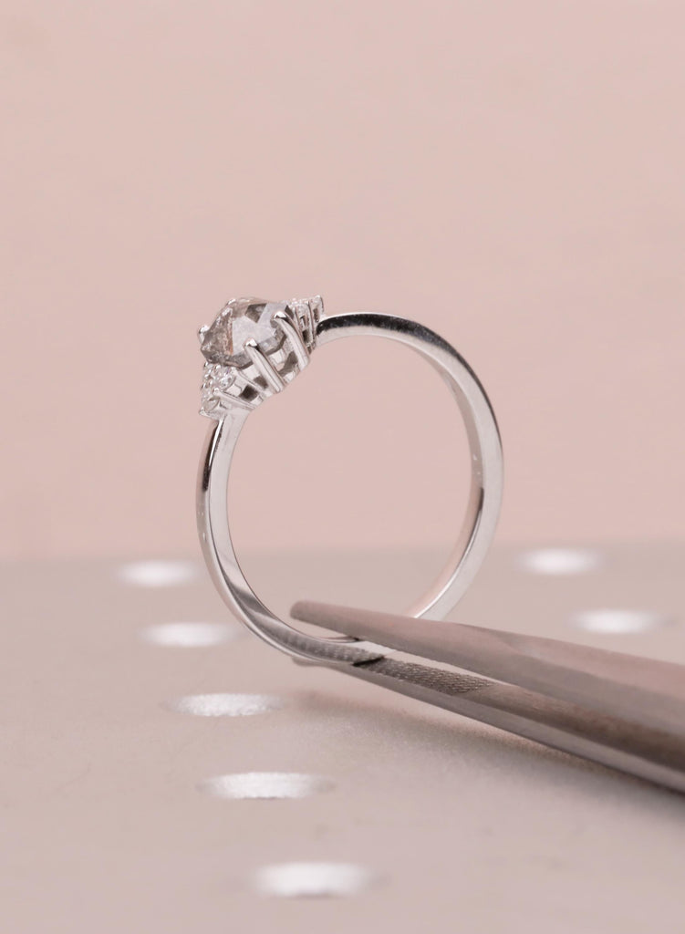 Vintage Cluster Diamond Engagement Ring, Hexagon Salt and Pepper Ring, 14K/18K Gold Unique Art Deco Wedding Ring for Her image #8