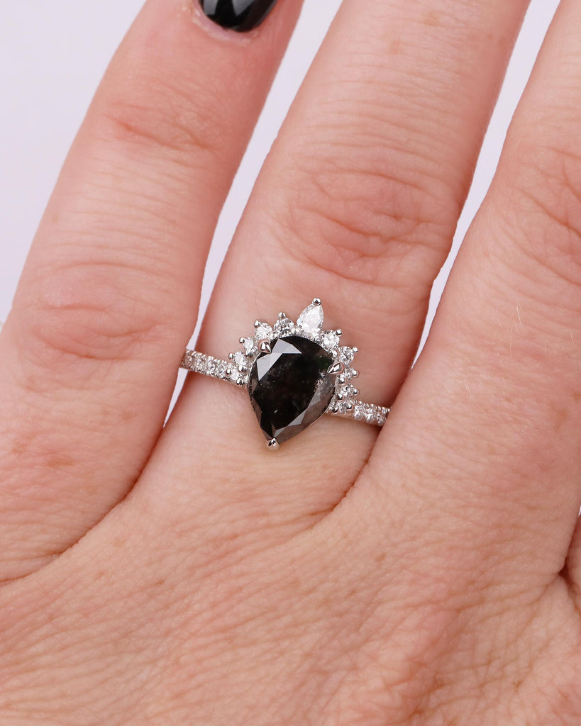 Pear Cut Salt and Pepper Diamond Engagement Ring