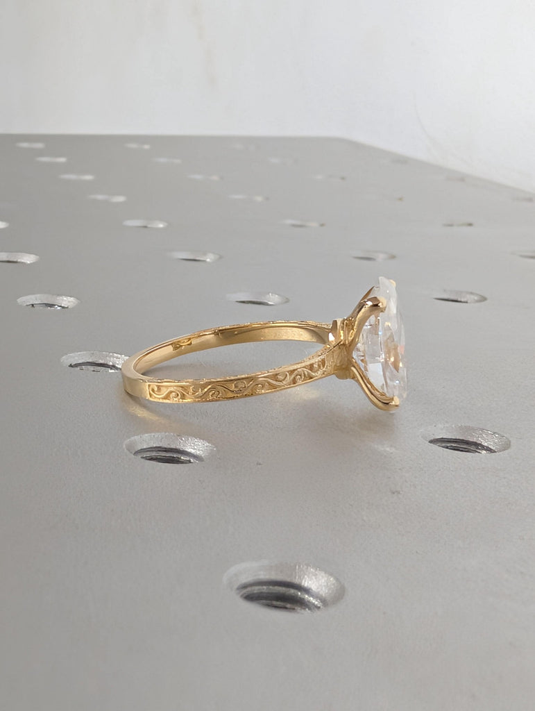 14k/18k Gold Diamond Solitaire Engagement Rings for Women | Oval Lab Made Diamond Antique Proposal Ring | Heirloom Bridal Jewelry image #7
