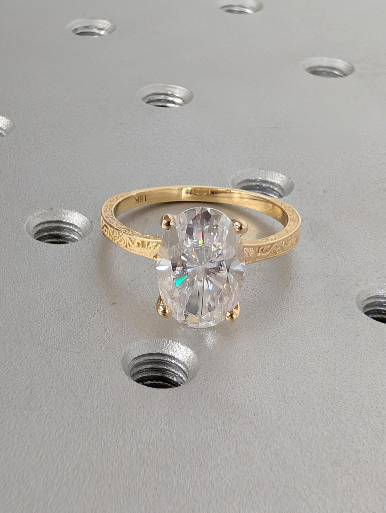 14k/18k Gold Diamond Solitaire Engagement Rings for Women | Oval Lab Made Diamond Antique Proposal Ring | Heirloom Bridal Jewelry image #6