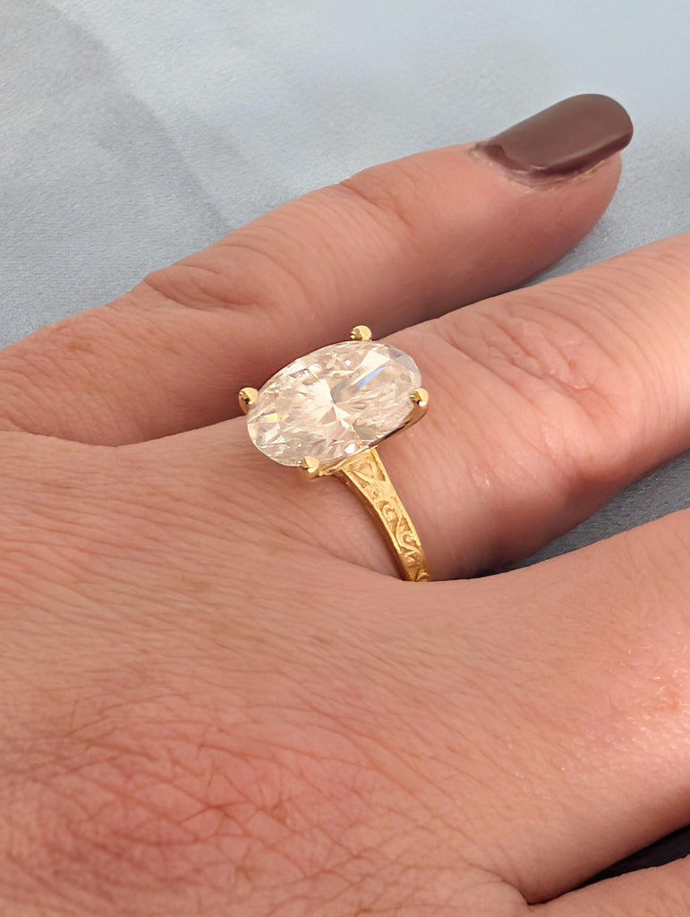 14k/18k Gold Diamond Solitaire Engagement Rings for Women | Oval Lab Made Diamond Antique Proposal Ring | Heirloom Bridal Jewelry image #11