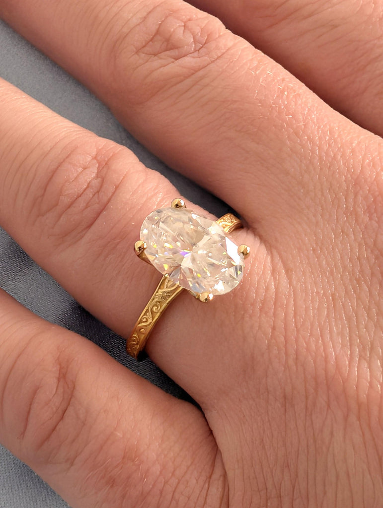 14k/18k Gold Diamond Solitaire Engagement Rings for Women | Oval Lab Made Diamond Antique Proposal Ring | Heirloom Bridal Jewelry image #1