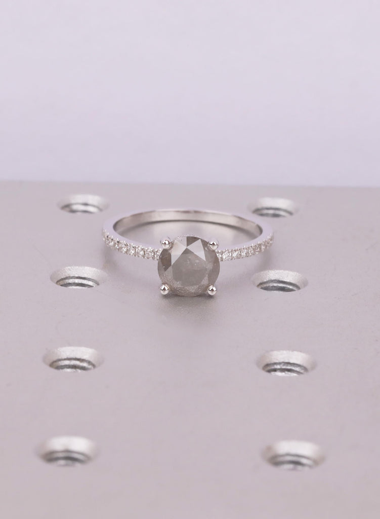 Dark / Icy Salt and Pepper Ring Hidden Halo Diamond Half Eternity Wedding Ring Solid Gold Band