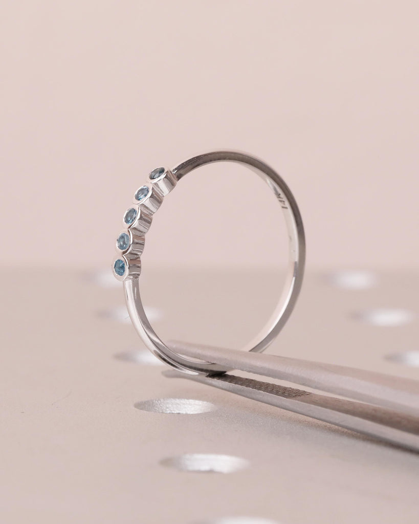 14k Gold Wedding Band, Bezel Set Blue Topaz December Birthstone Ring image #9