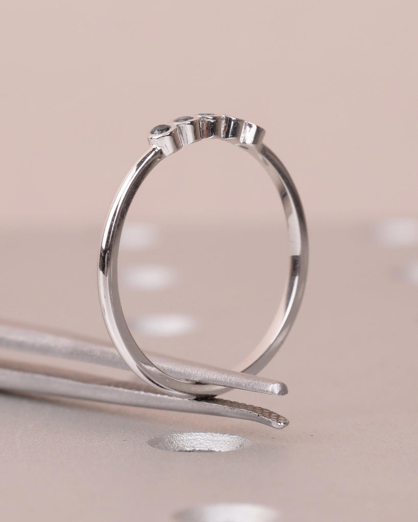 Natural Blue Topaz Ring, Wedding Band Women, Dainty 14k White Gold Stacking Ring, Unique Birthstone Jewelry, 5 Stone Vintage Gemstone Rings image #16