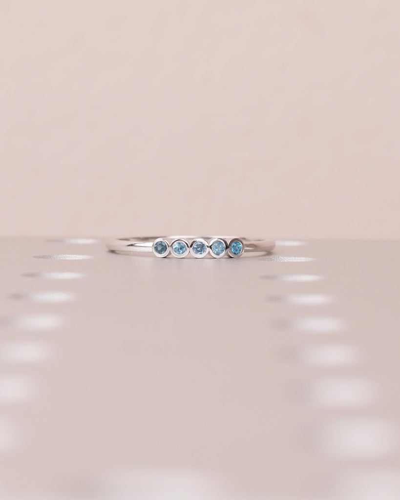 14k Gold Wedding Band, Bezel Set Blue Topaz December Birthstone Ring image #11