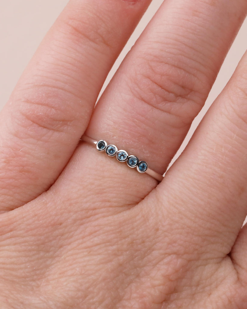 14k Gold Wedding Band, Bezel Set Blue Topaz December Birthstone Ring image #14