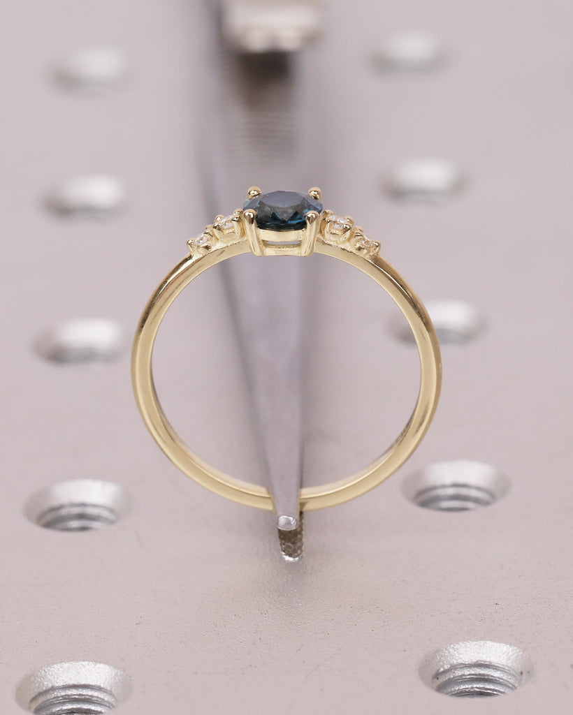 0.5ct Teal Sapphire Engagement Ring, 14k Solid Gold Promise Rings for Women, Diamond and September Birthstone Ring, Vintage Gemstone Jewelry image #7