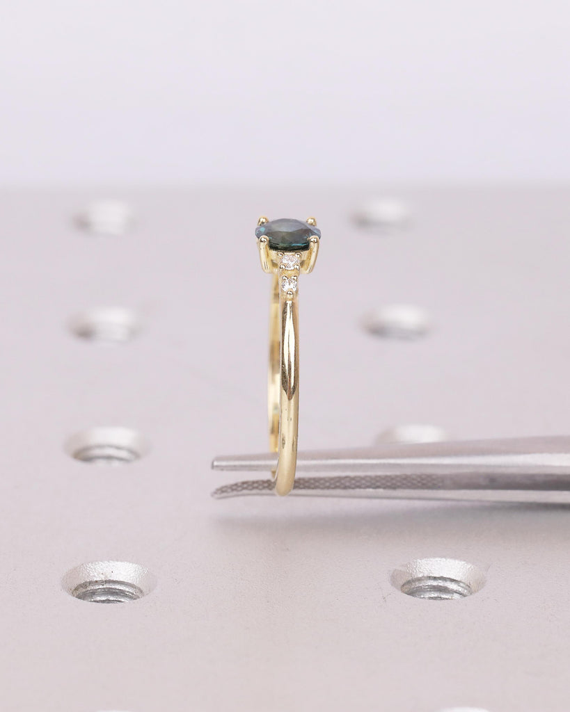 0.5ct Teal Sapphire Engagement Ring, 14k Solid Gold Promise Rings for Women, Diamond and September Birthstone Ring, Vintage Gemstone Jewelry image #17