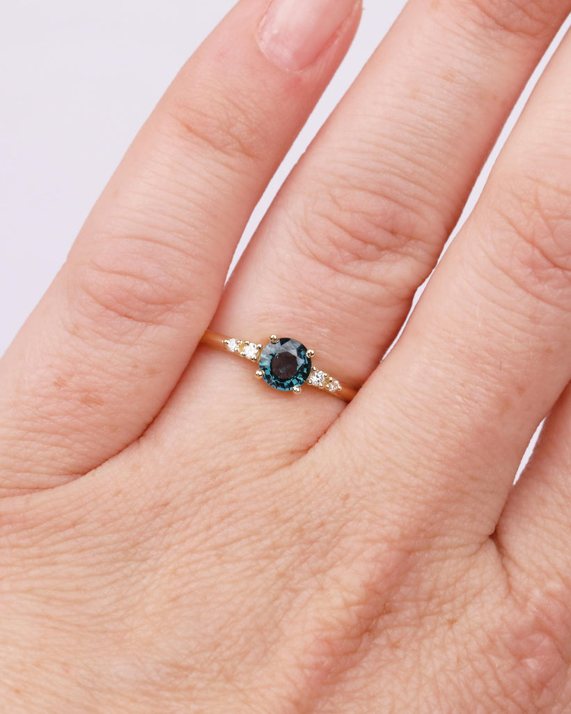 0.5ct Teal Sapphire Engagement Ring, 14k Solid Gold Promise Rings for Women, Diamond and September Birthstone Ring, Vintage Gemstone Jewelry image #2