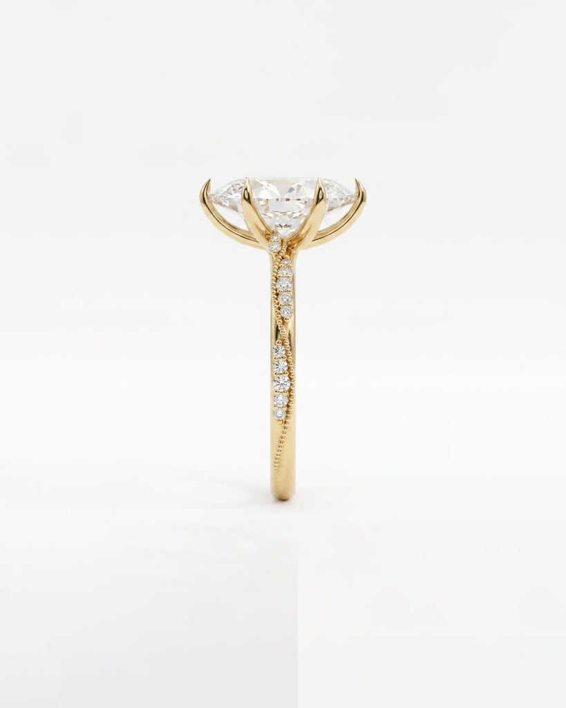 Vintage Marquise Moissanite Engagement Ring in 14k Solid Gold, Bridal Jewelry image #5