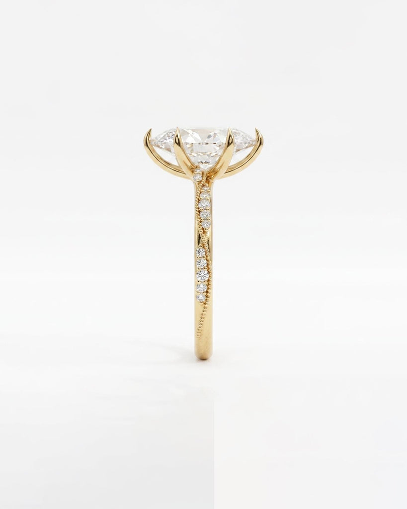 Moissanite Marquise Ring, Art Deco 18k/14k Yellow Gold Promise Ring for Her, Milgrain Wedding Anniversary Ring, Unique Personalized Ring image #5