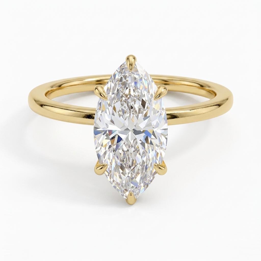 2ct Marquise cut Moissanite Ring | Hidden Halo Engagement Rings for Women | 14k Yellow Gold Women Fine Jewelry