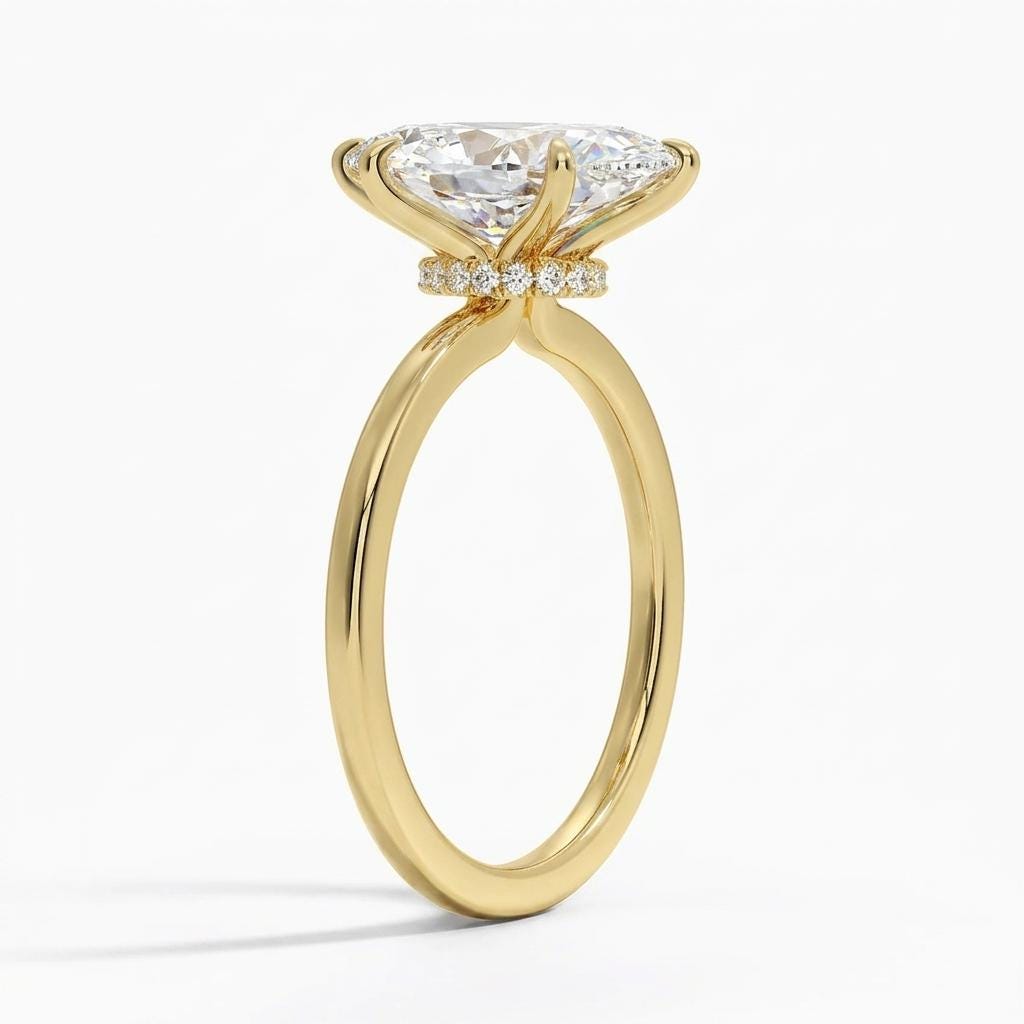 Marquise cut Moissanite Simple Engagement Ring | 14k Yellow Gold Promise Ring | Timeless Wedding Anniversary Gift For Her image #2