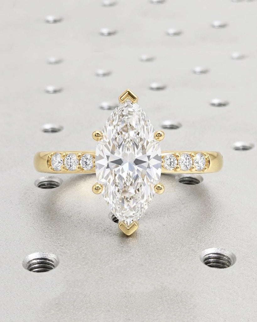Marquise Moissanite Ring | Yellow Gold Engagement Ring | Dainty Cluster Ring | Anniversary Gift for Her