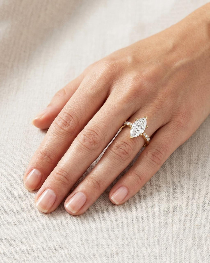 Marquise Moissanite Ring | Yellow Gold Engagement Ring | Dainty Cluster Ring | Anniversary Gift for Her image #2