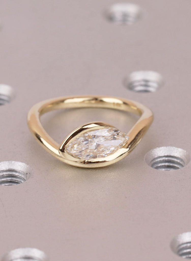 Marquise Bezel Engagement Ring, 14k Gold Moissanite Solitaire Ring, Dainty Promise Ring, Minimalist Ring For Women, Anniversary Gift For Her