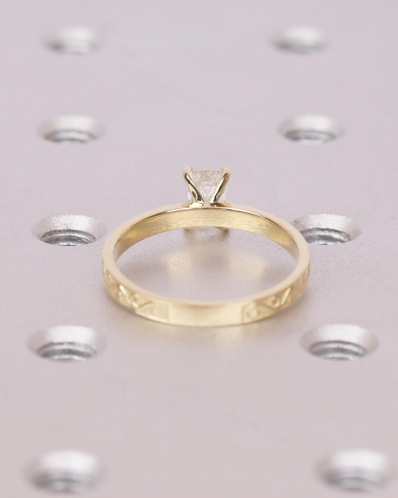 Solitaire Moissanite Engagement Ring, Emerald Cut Ring, 14k Solid Gold Filigree Ring, Vintage Style Rings for Women, Unique Wedding Jewelry image #7