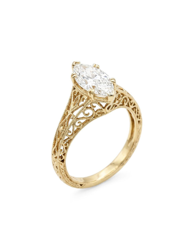 Vintage Wedding Ring, Moissanite Marquise Engagement Ring, 14K Gold Filigree Engagement Ring, Antique Style Ring, Art Deco Statement Ring image #5