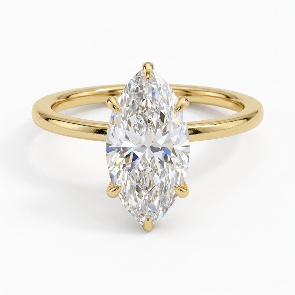 Marquise Lab Grown Diamond Simple Engagement Ring | Solid Gold Classic Solitaire Ring | Minimalist Proposal Ring for Her image #1
