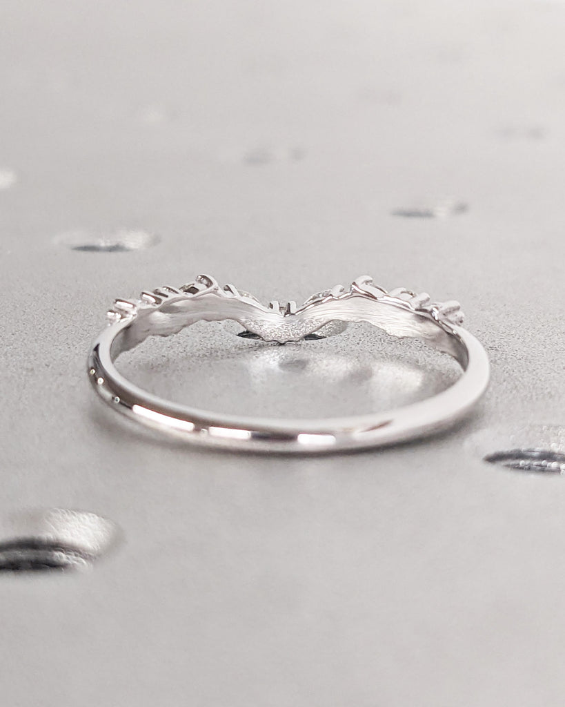 Alternating Marquise Round Diamond Ring, 14K Solid Gold Marquise Diamond Wedding Ring, Half Eternity Band, Notched Wedding Band, Unique Ring image #5