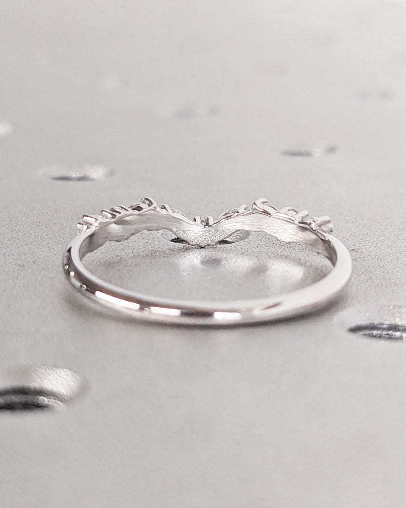 14K White Gold Half Eternity Curved Wedding Band | Alternating Marquise Round Diamond, Lab Grown Diamond or Moissanite | Unique Women's Ring image #5